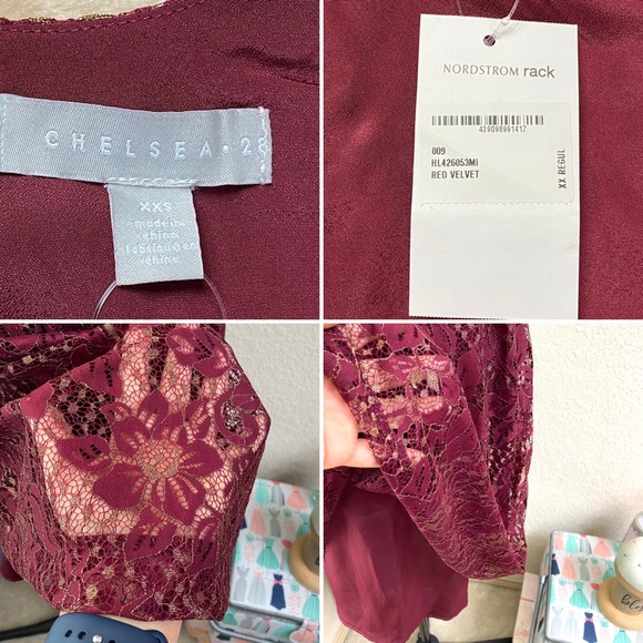 Chelsea28 Red Velvet/Burgundy Metallic Floral Lace Fit & Flare Dress
Size XXS - Picture 6 of 14